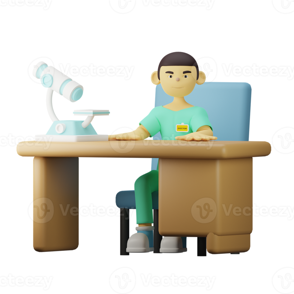 3D Character Doctor on Desk png