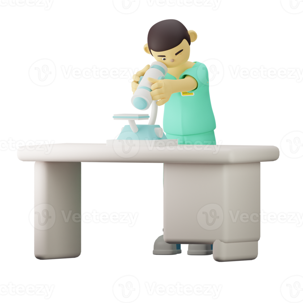 Médecin de personnage 3d avec microscope png
