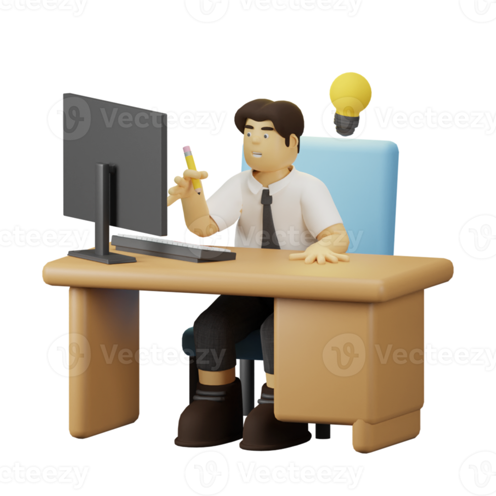 Free 3D Character Employee Have Idea 10871155 PNG with Transparent  Background