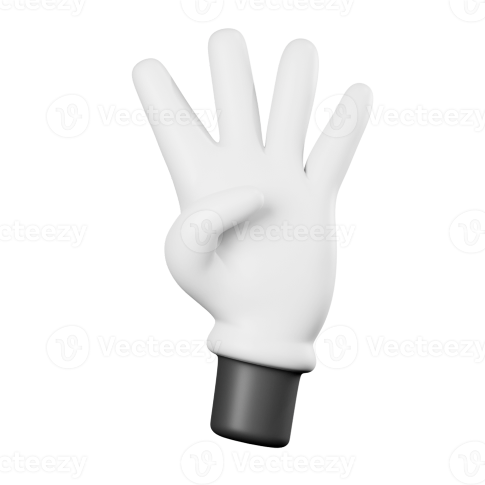 3d tecknad serie hand gest fyra png