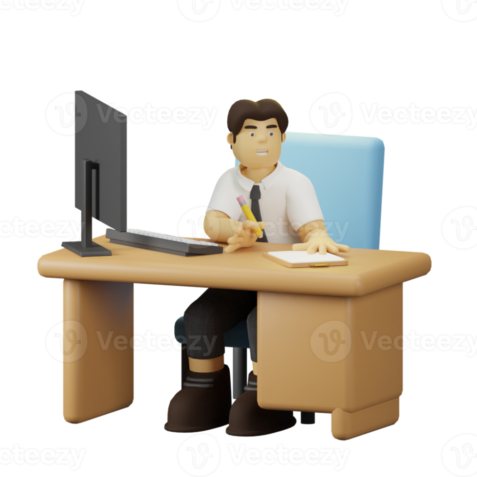 3D Character Employee Writing Sign png