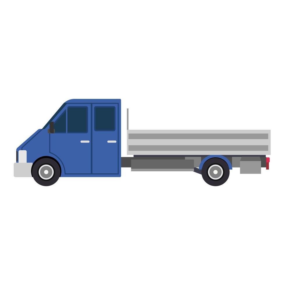 camión azul vista lateral del coche entrega icono plano aislado ilustración blanca. vehículo de carga de diseño de negocios de transporte de carga. símbolo de tráfico de furgonetas de envío comercial. Auto servicio logístico automóvil vector