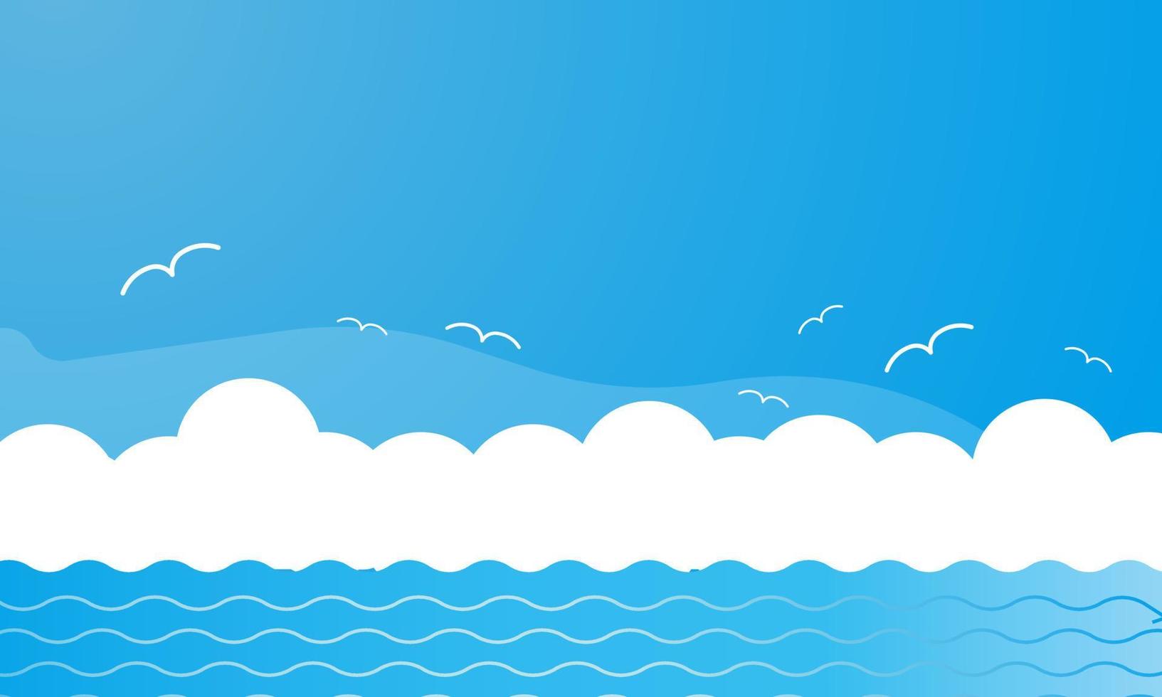 Ocean view with sea, waves and seagulls. Flat vector illustration concept