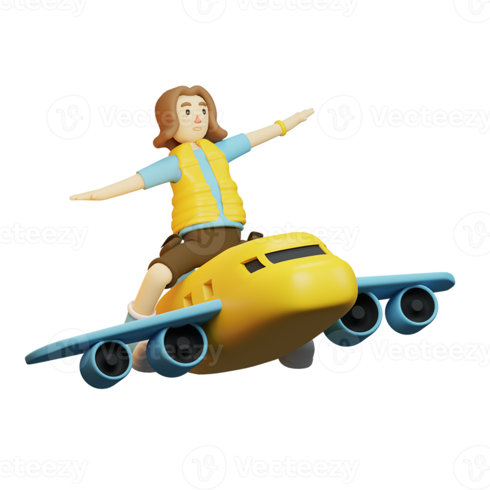 avion voyageur personnage 3d png