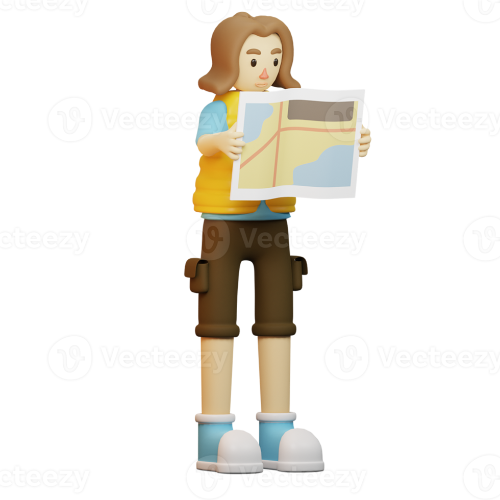 3D Character Traveler With Map png