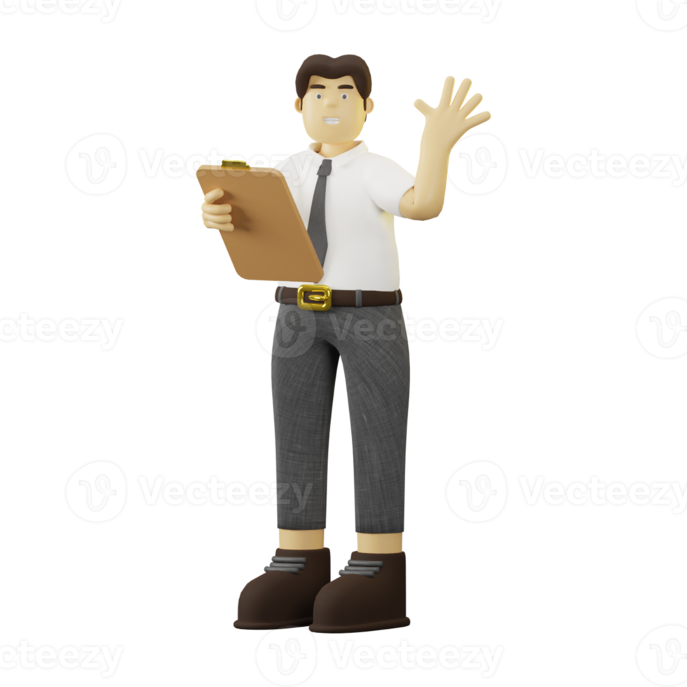 3D Character Employee With Task list png