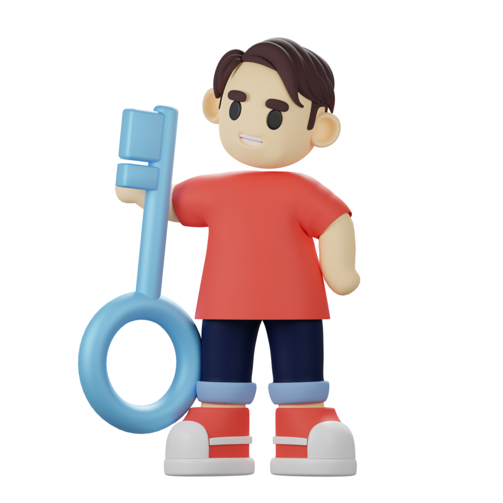 3D-Jungen-Charakter mit Schlüssel png
