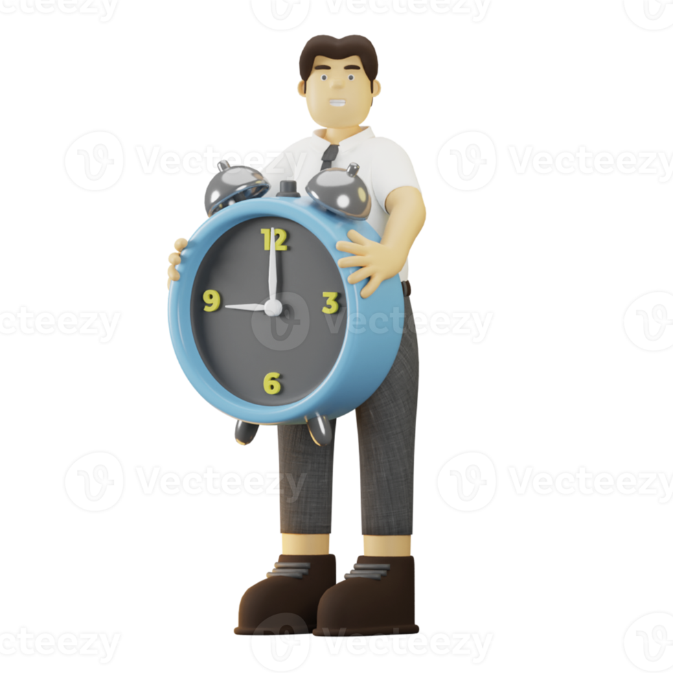 3D Character Employee Holding Watch png