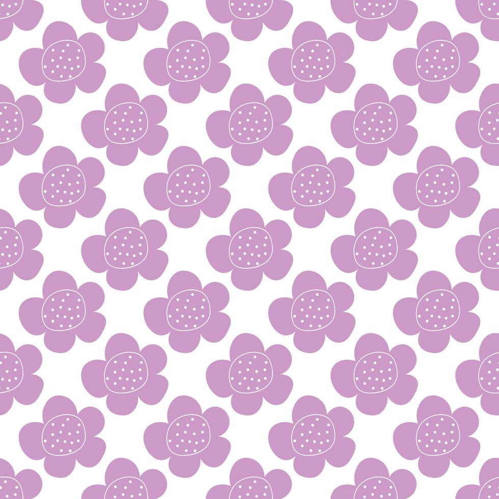 Floral seamless vector pattern with flowers. Spring flora. Simple hand-drawn kids style. Pretty ditsy for fabric, textile, wallpaper. Digital paper in white background