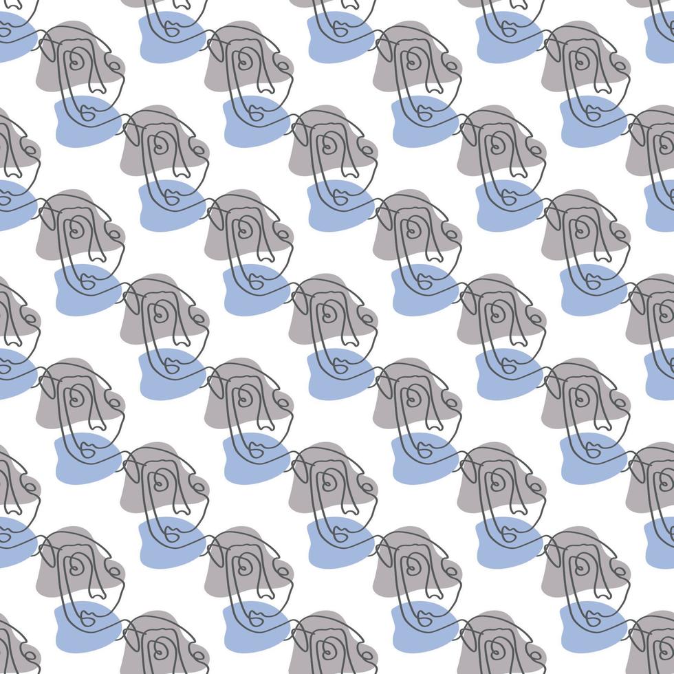Surreal Faces One Line Seamless Pattern . Abstract Minimalistic Art design for print, cover, wallpaper, Minimal and natural wall art. Vector illustration on white background.