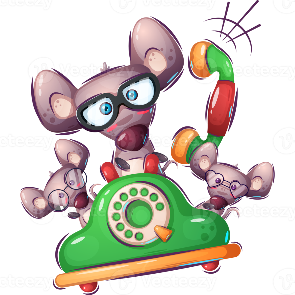 personnage de dessin animé adorable animal souris appel téléphone png