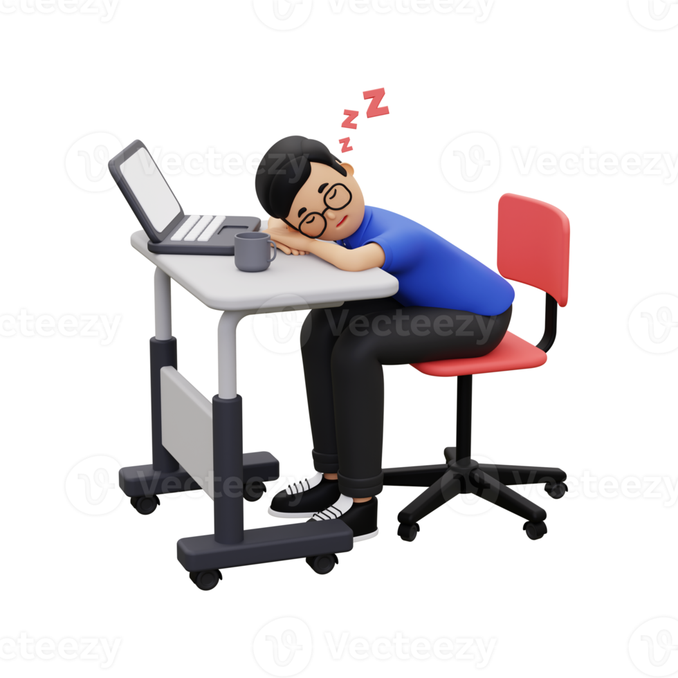 3d employee sleeping at work png