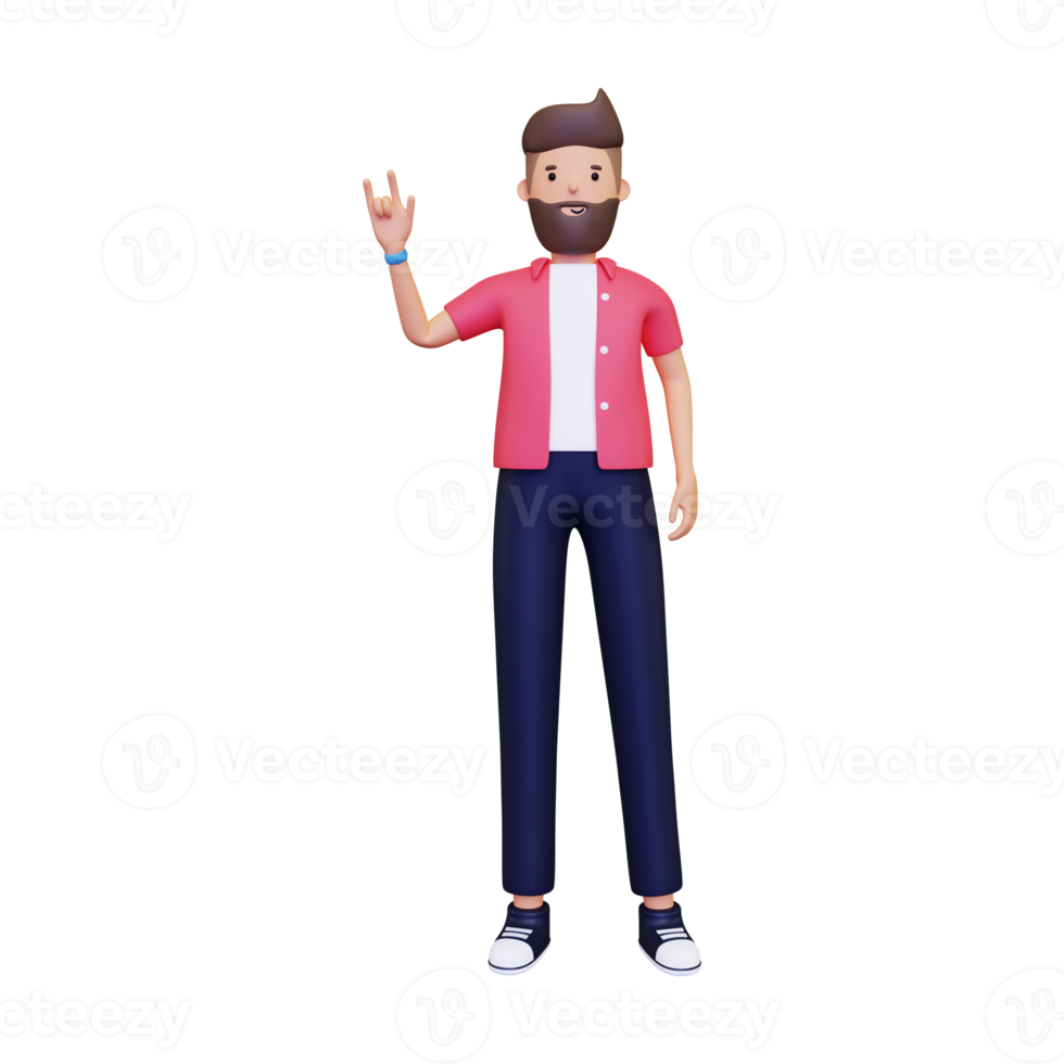 3d Man doing rock on pose png