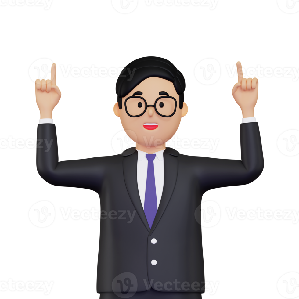 3d Businessman pointing his hands up illustration png