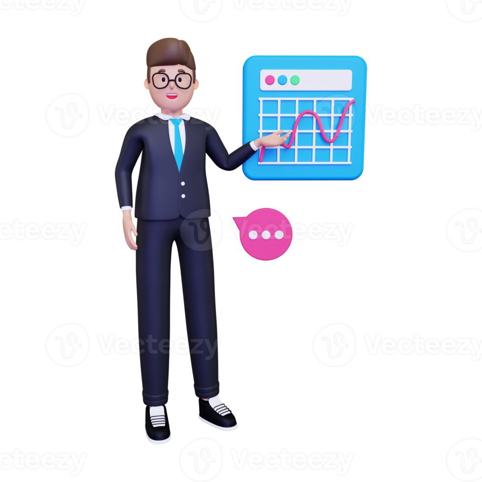 3d Businessman presenting analysis illustration png