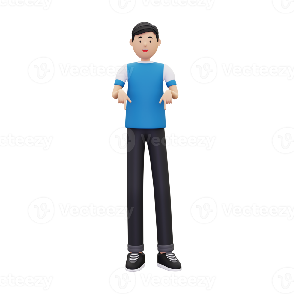 3d Boy pointing down finger png