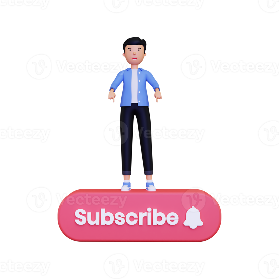 3d Man points to the subscribe button png