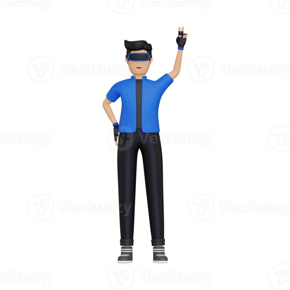 3d Boy using VR headset png