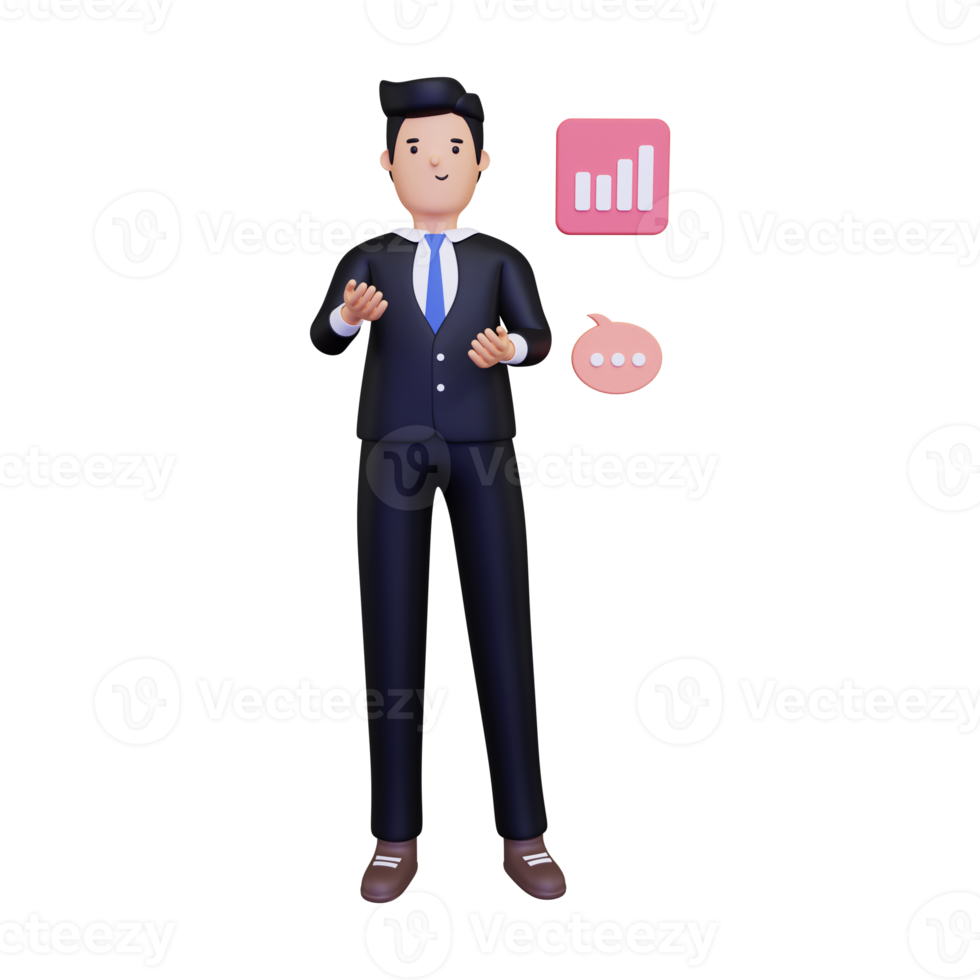 3d Businessman giving presenting png