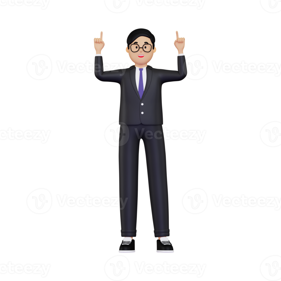 3d Businessman pointing his hands up illustration png