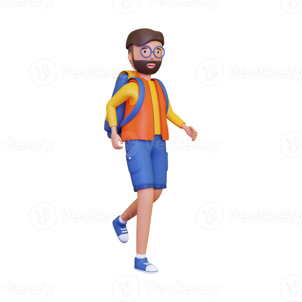 3d Backpacker walking with a backpack png