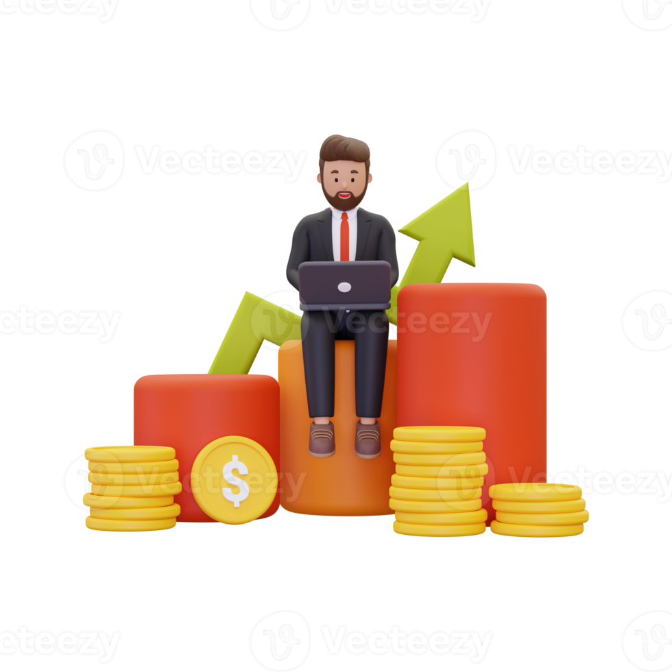 3d Businessman getting profit illustration png