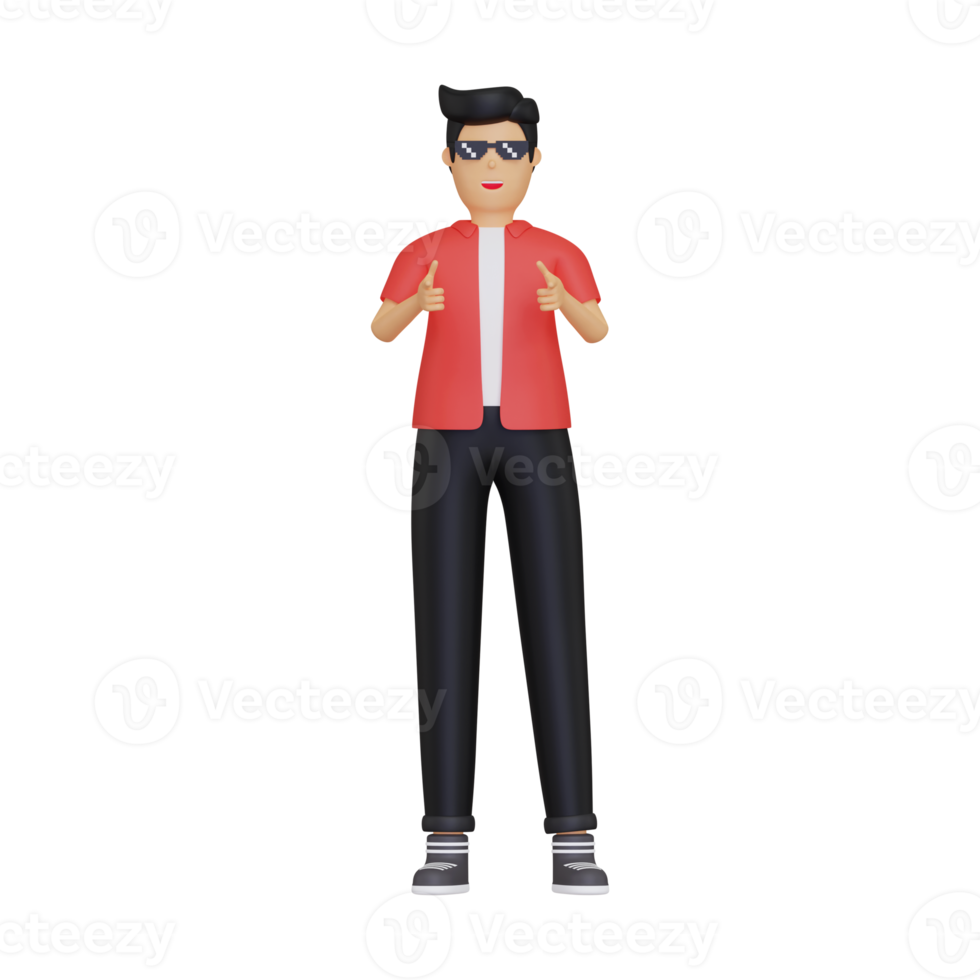 3d Man pointing towards the front png