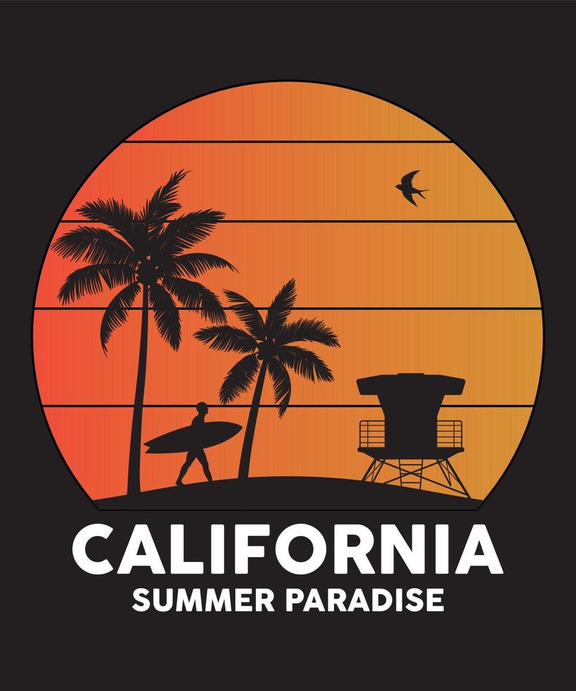 diseño de camiseta del paraíso de verano de california vector