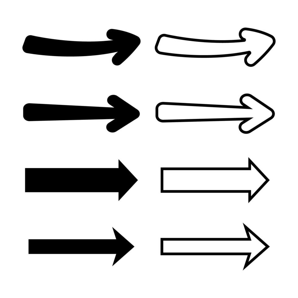 conjunto de flechas vectoriales aisladas. elementos negros y lineales. vector