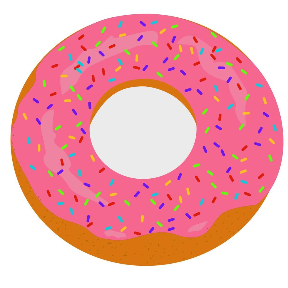 Donut with pink icing and sprinkles on top surface illustration. vector