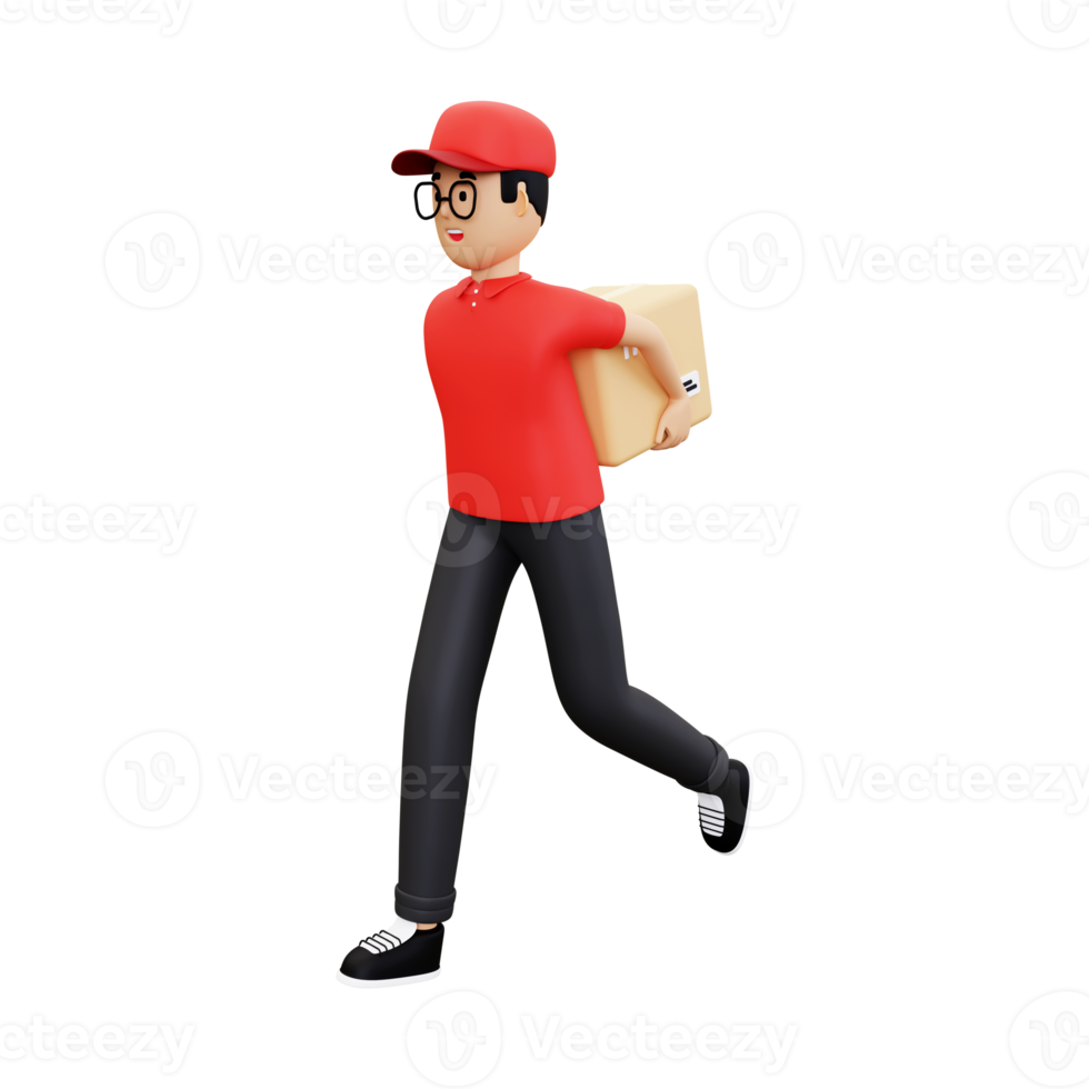 3d Deliveryman going to deliver box png