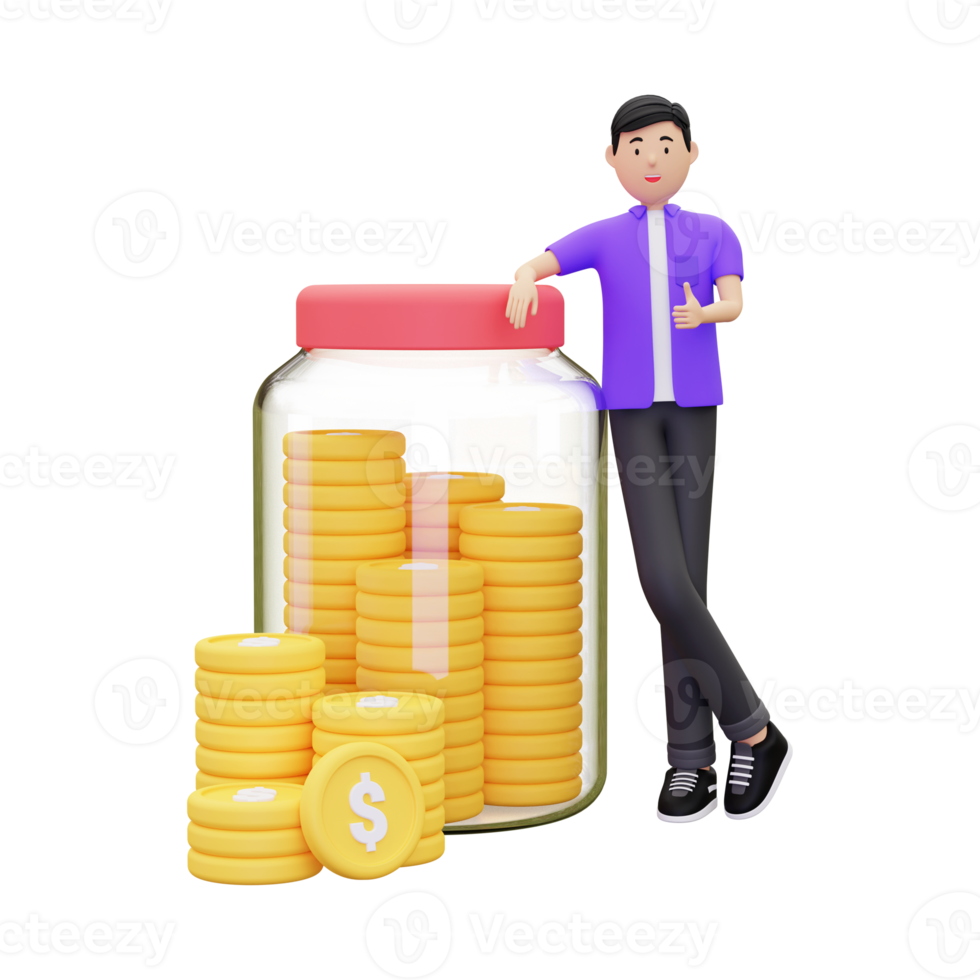 3d Man Saving Money In Jar png