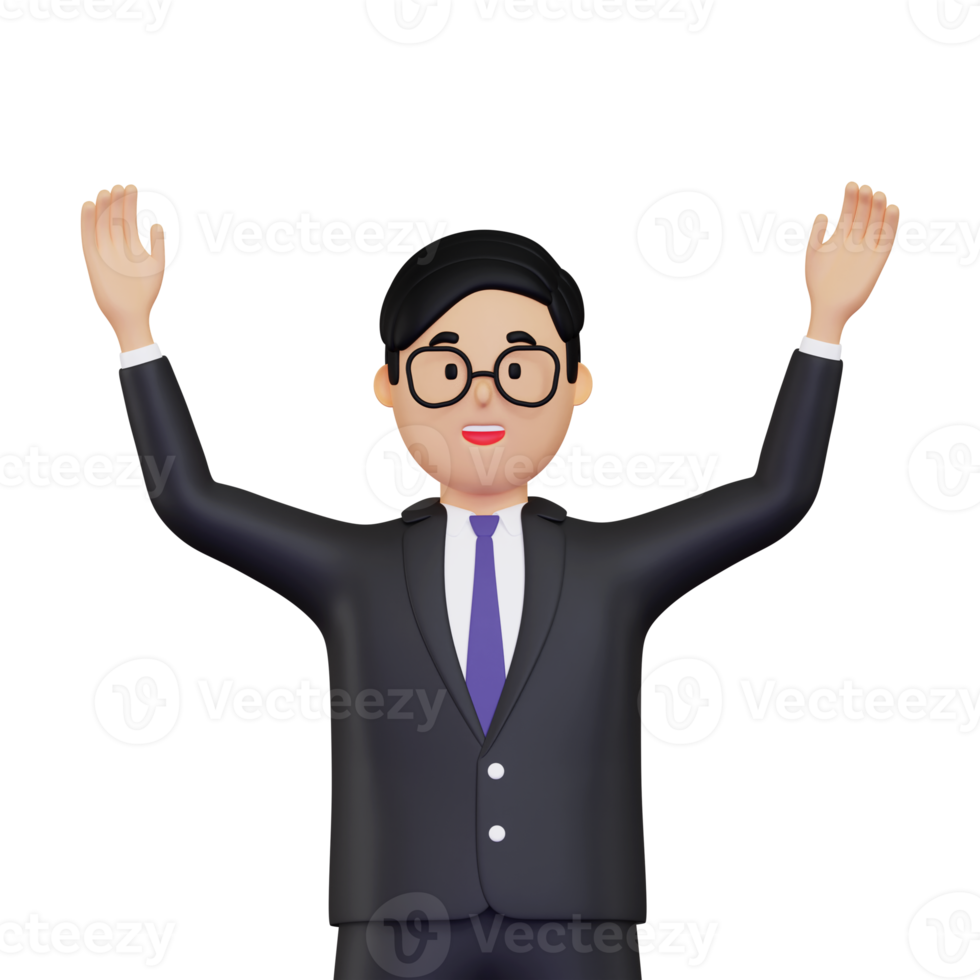 3d Businessman raising both hands illustration png