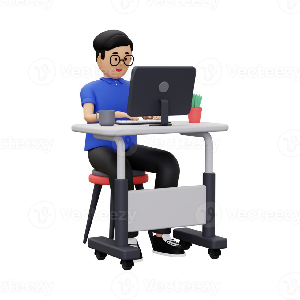 3d man working at home png