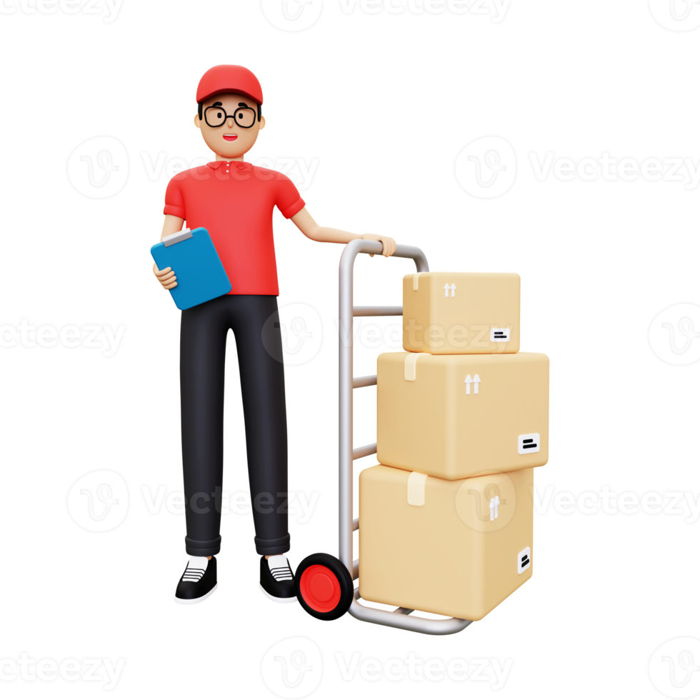 3d Deliveryman standing with courier png