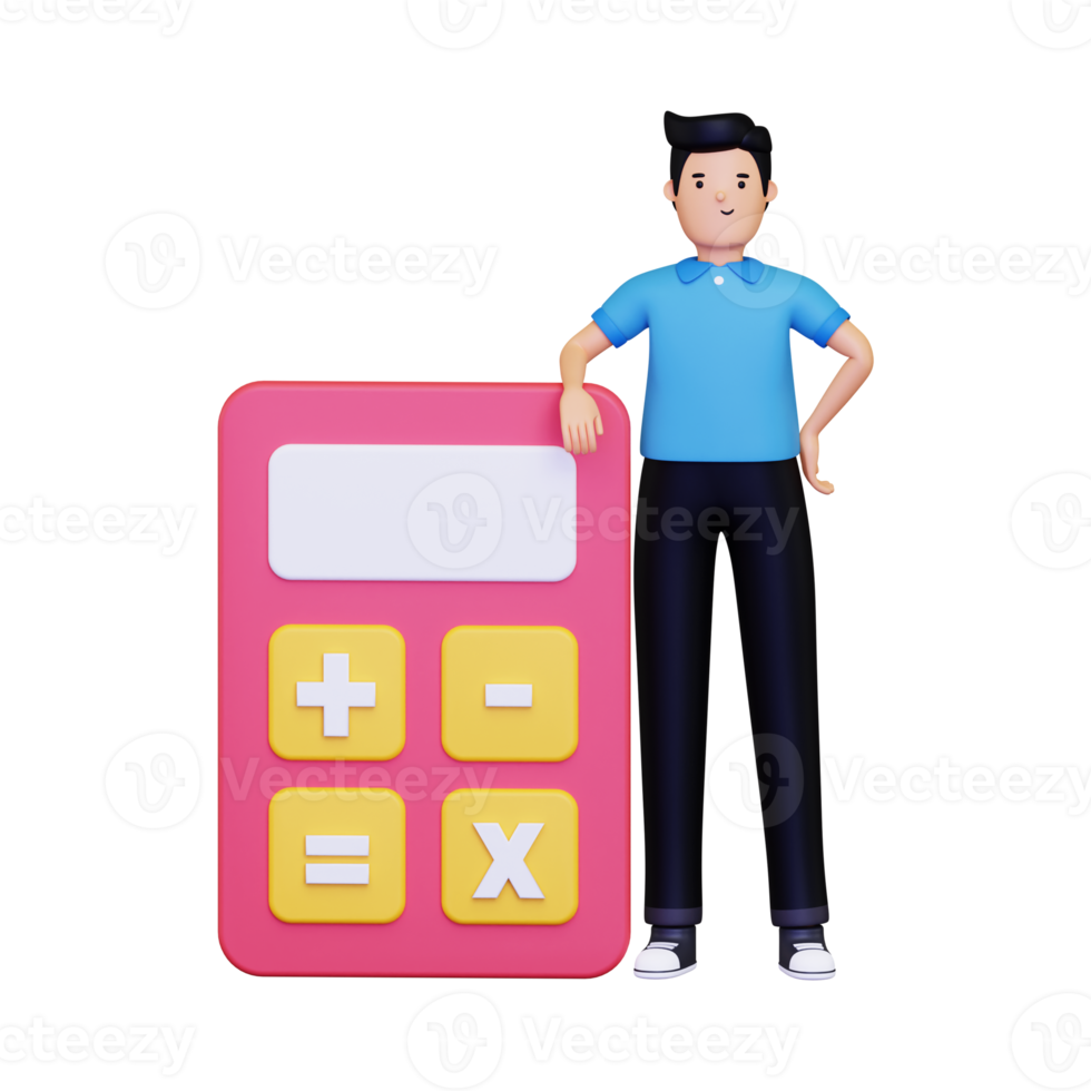 3d man with a calculator png