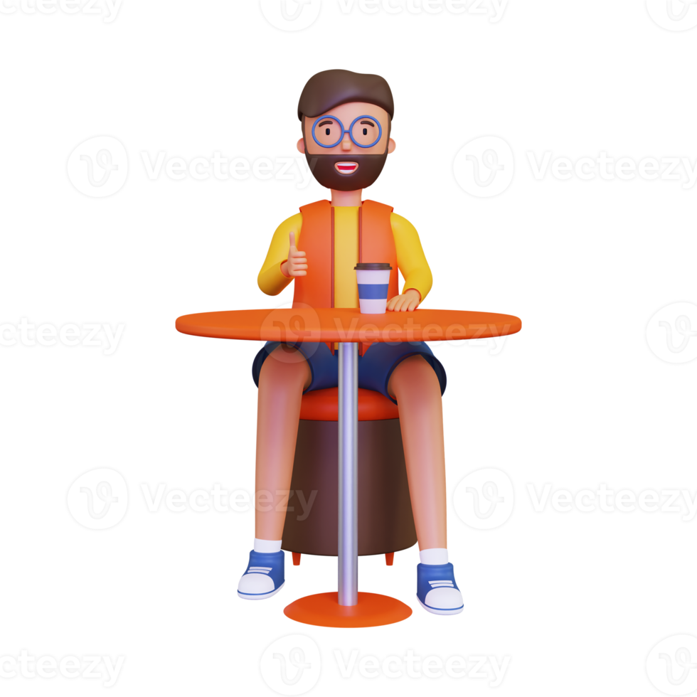3d Man enjoying coffee in cafe table png
