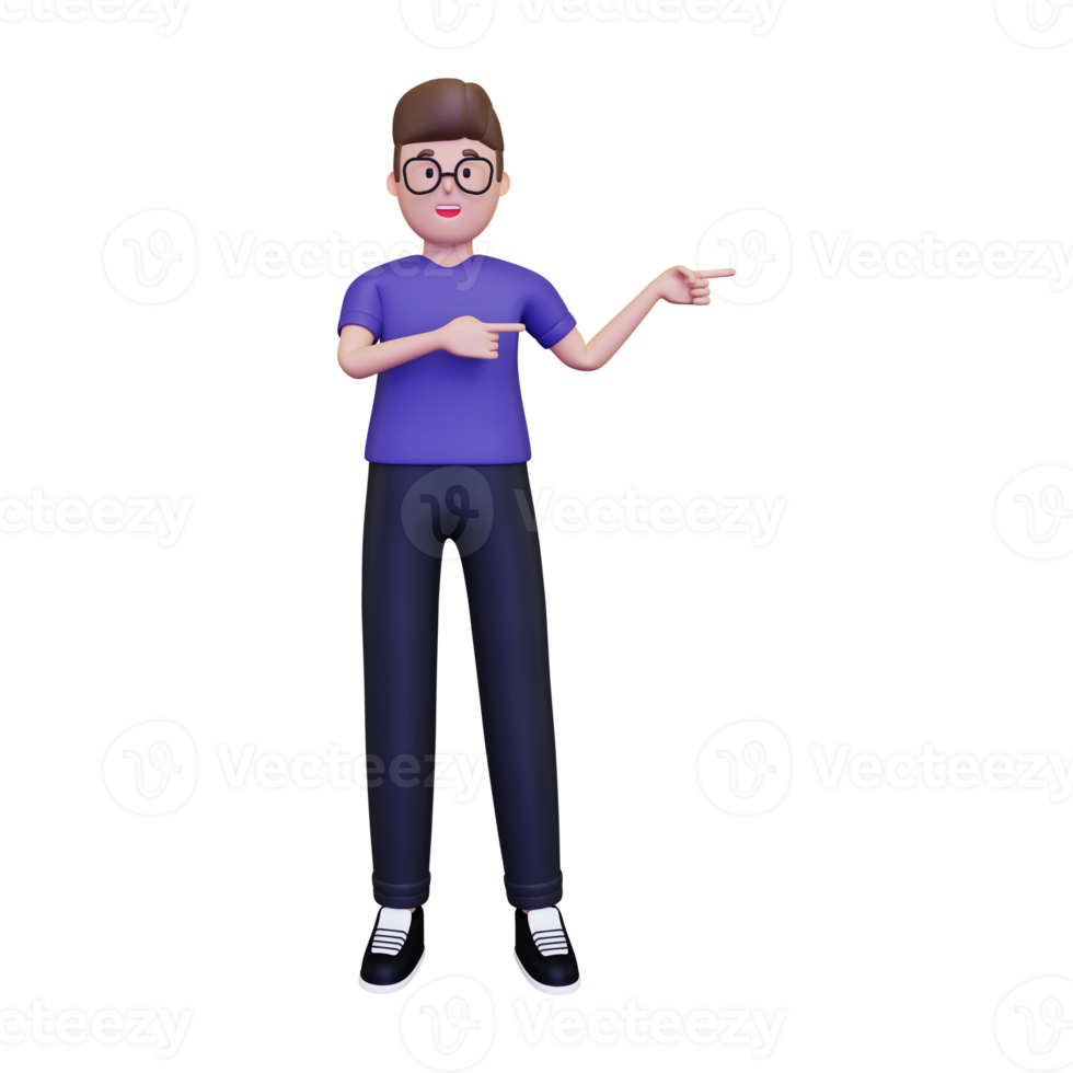 3d Man pointing fingers in ride side illustration png