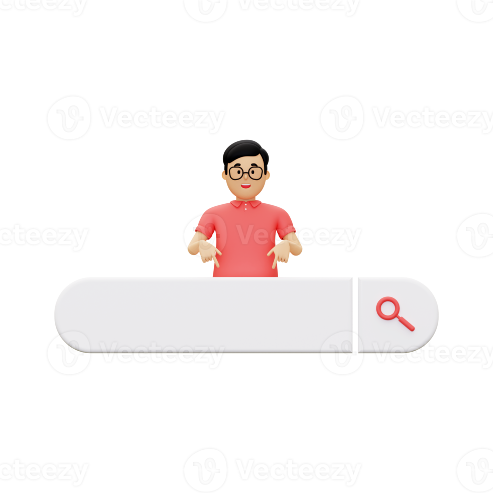 3d Search Bar With A Man Pointing Down png