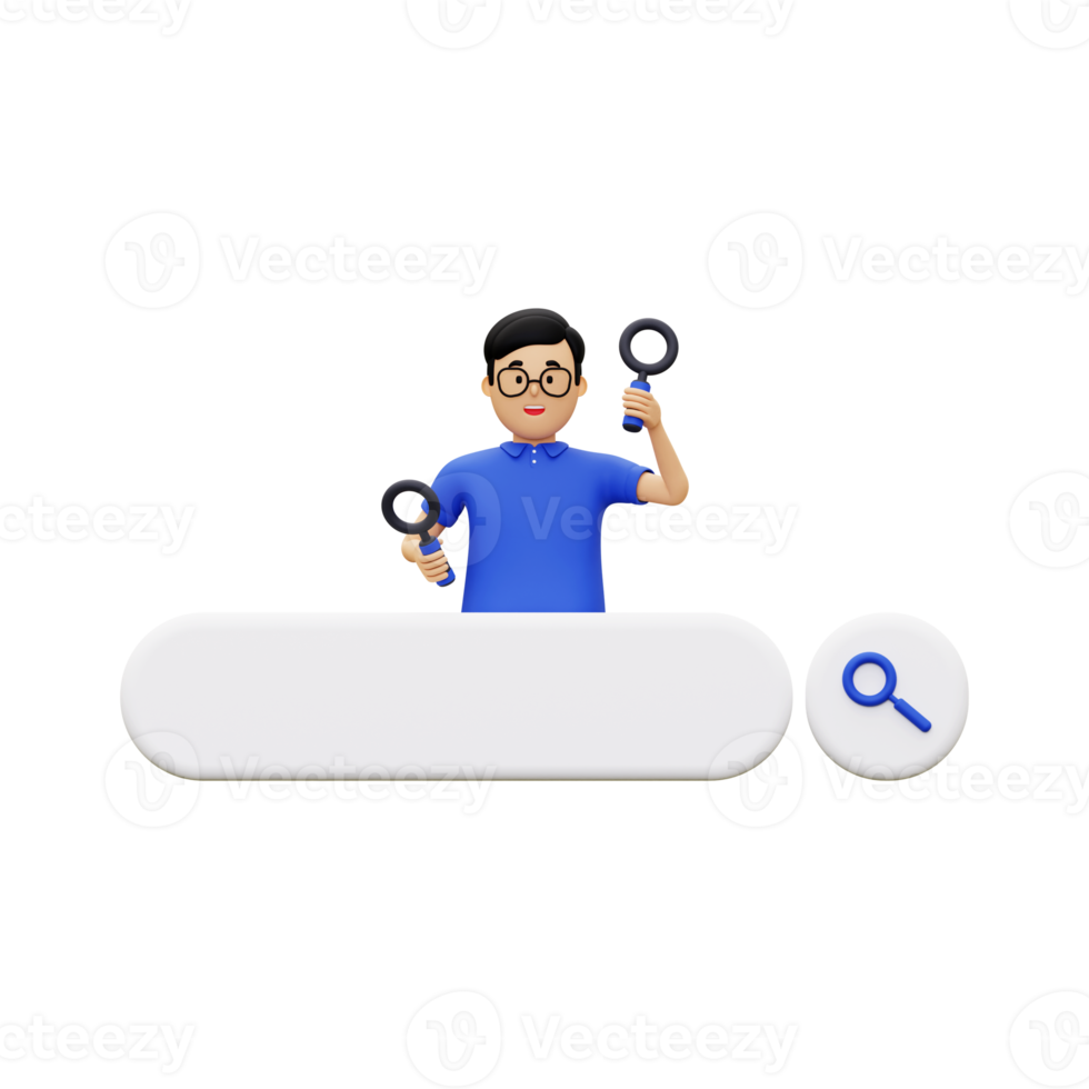 3d Search Bar With A Man Carrying A Magnifying Glass png