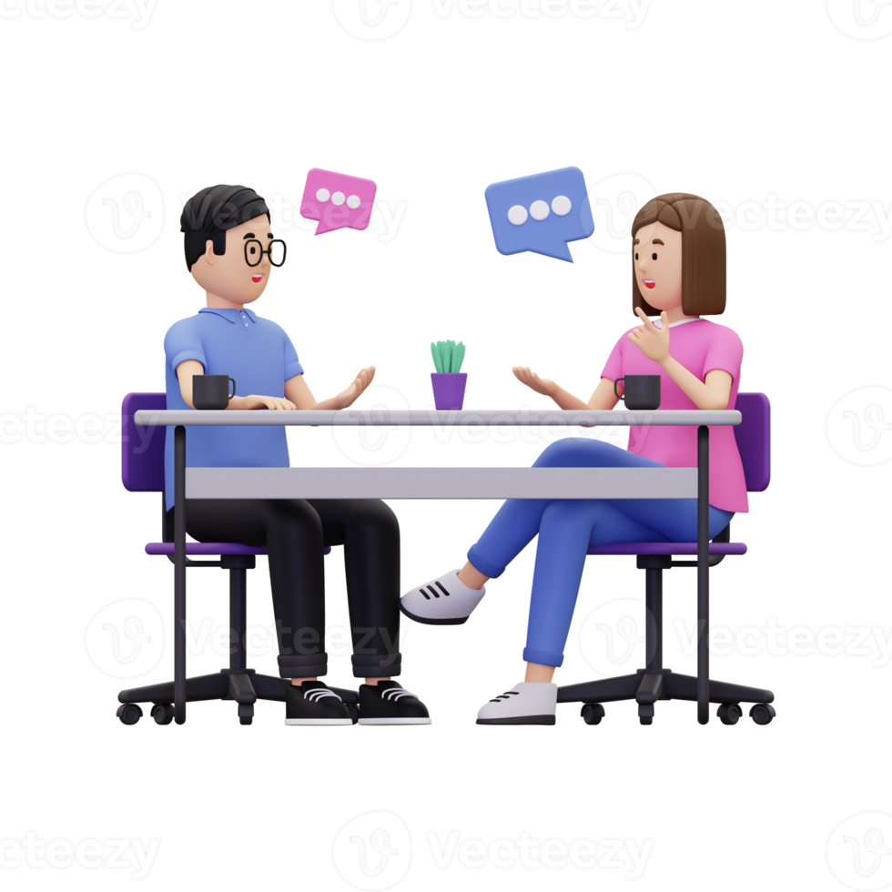 3d a man and woman having a job chat illustration png