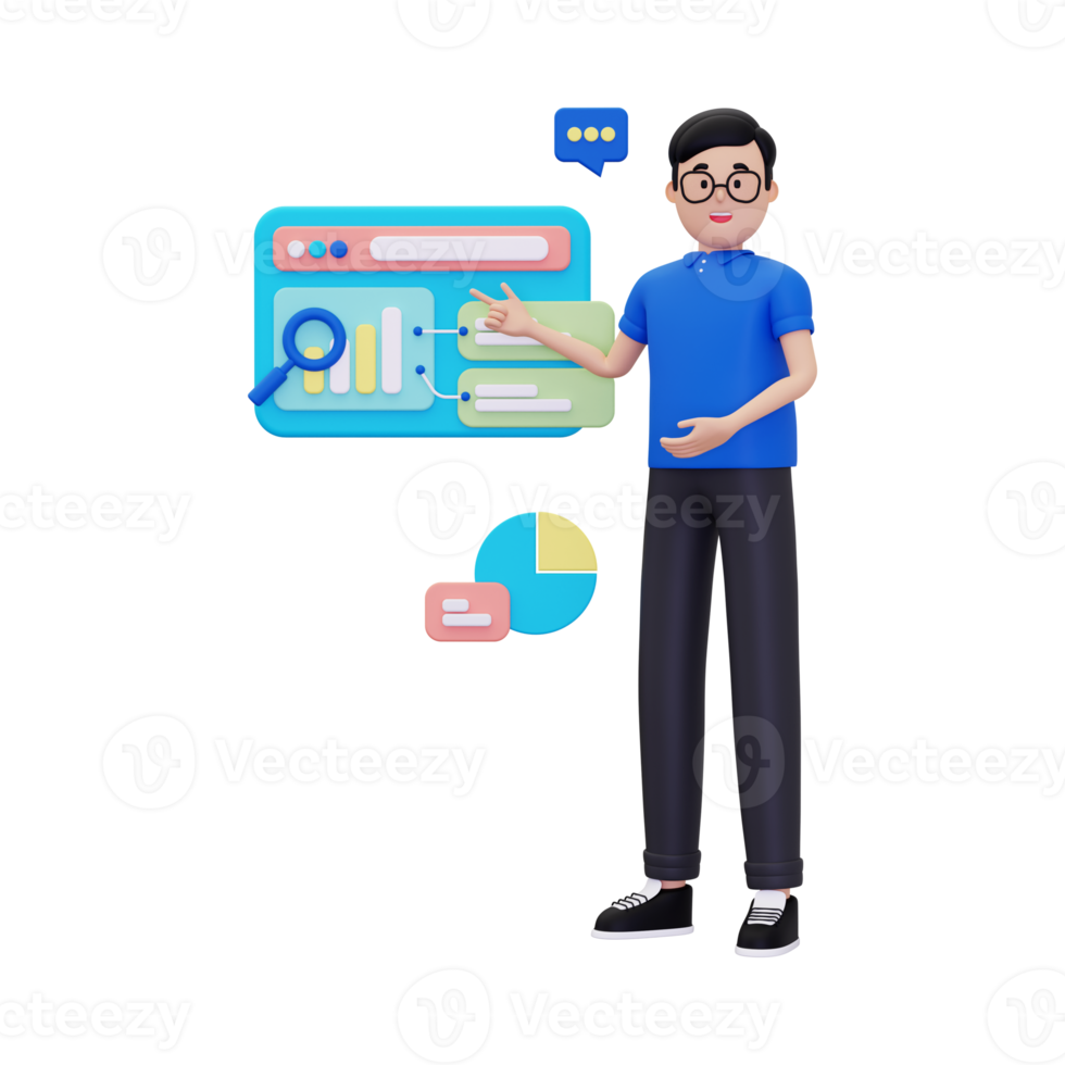 3d Businessman presents the results of his analysis png