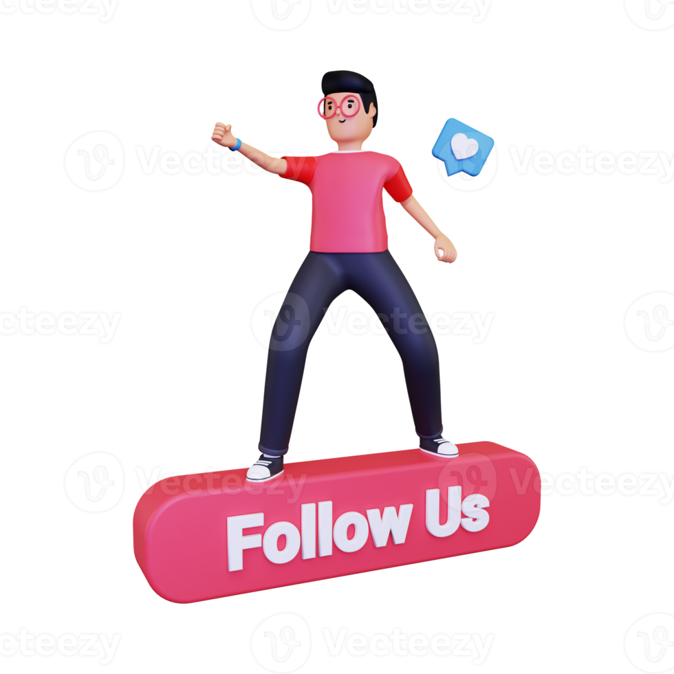 3d Man with Follow Us Button png