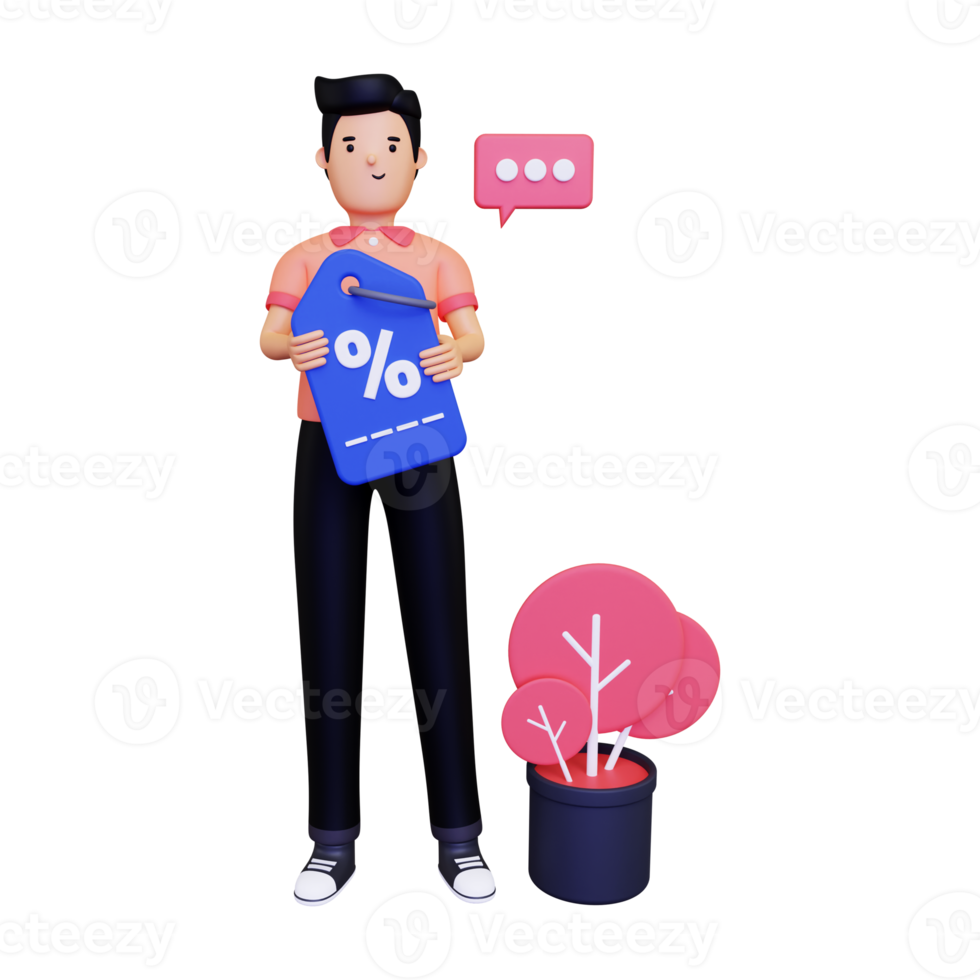 3d A man holding a discount coupon png