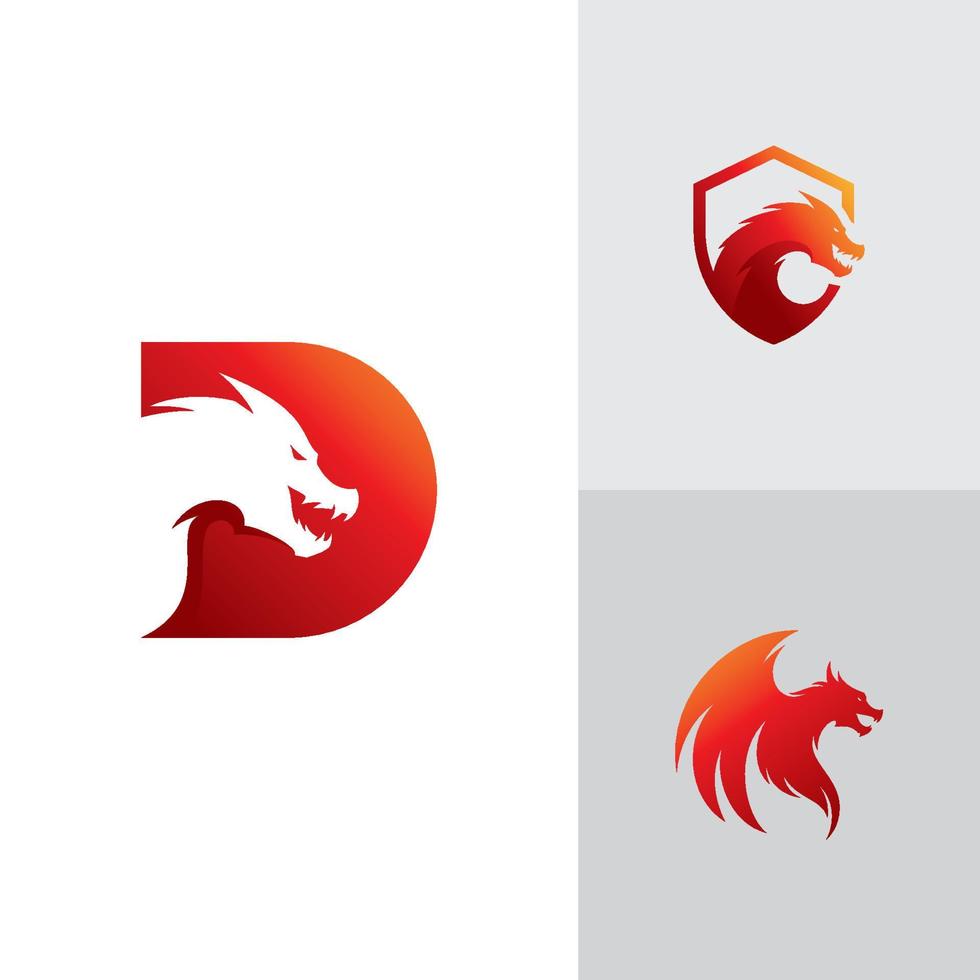 Dragon Head illustration with gradient color, dragon logo vector icon