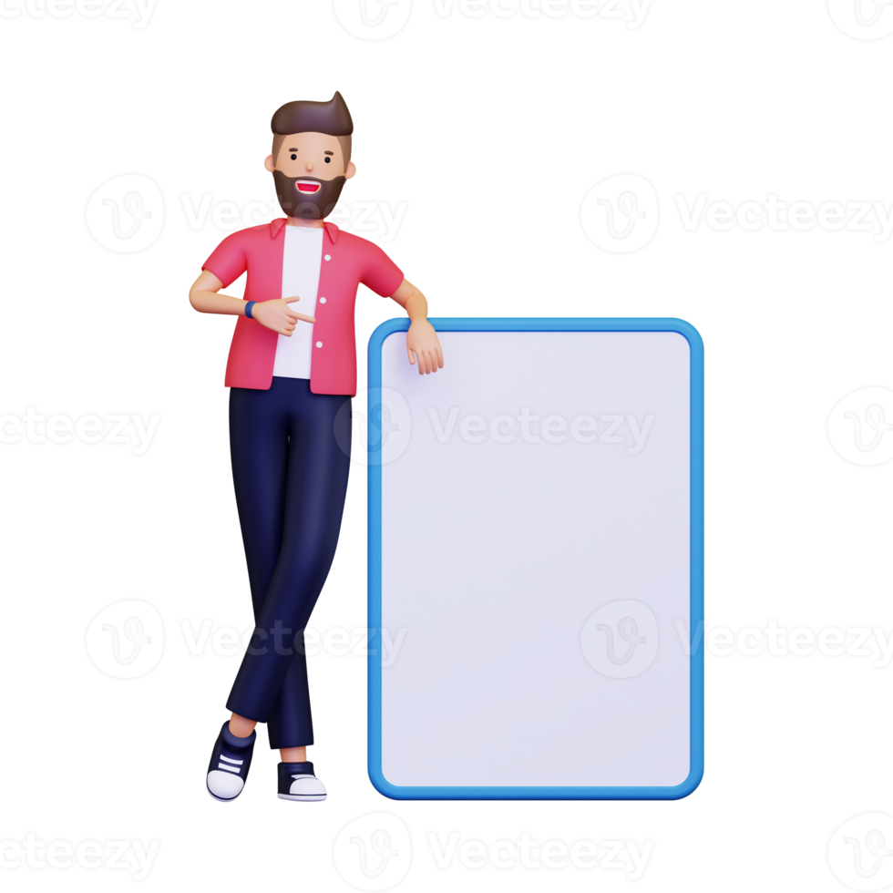 3d Man is pointing something at the board png