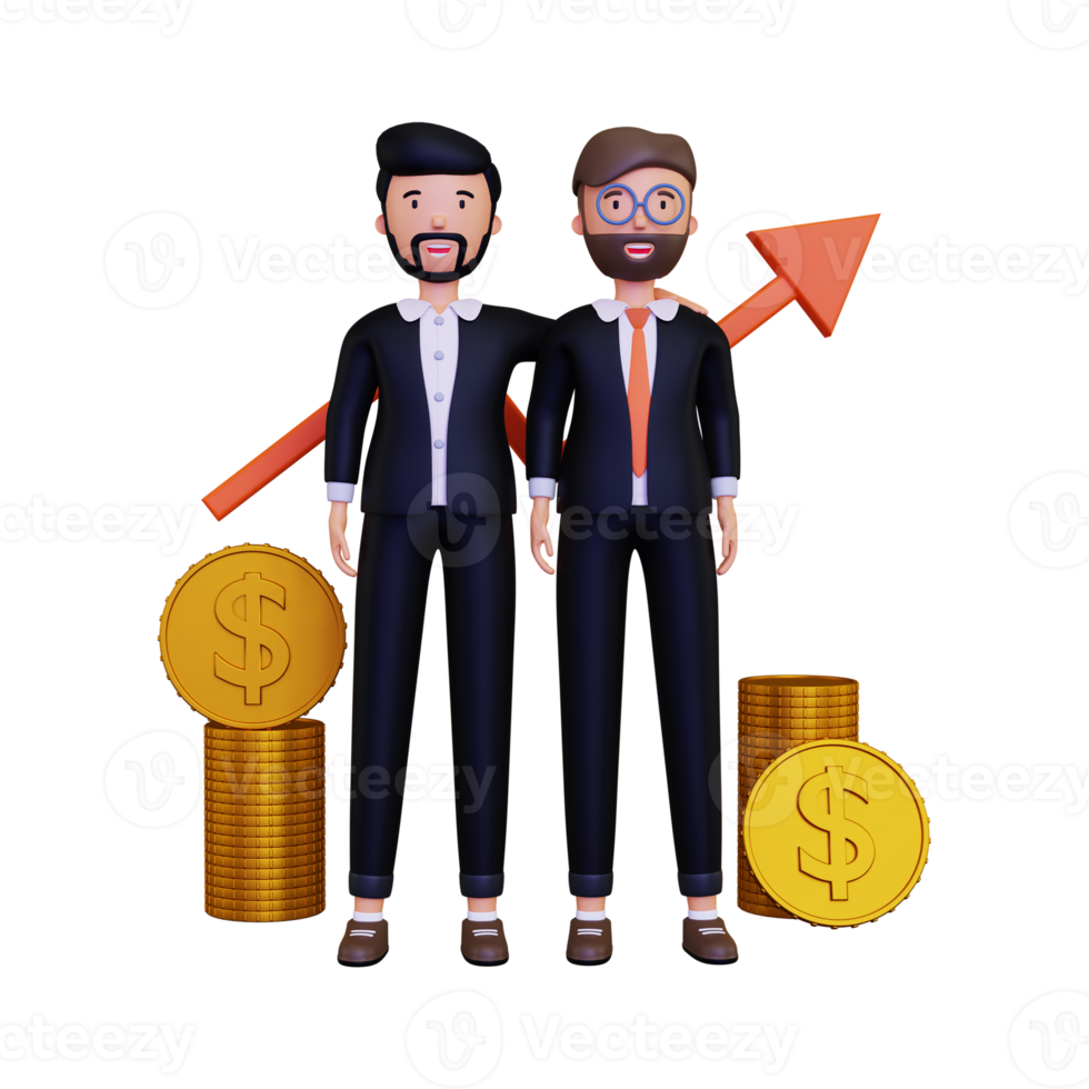 Business partner shaking hands with a pile of gold coins and an arrow png