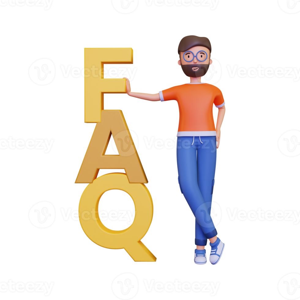 3d Man holding FAQ banner png