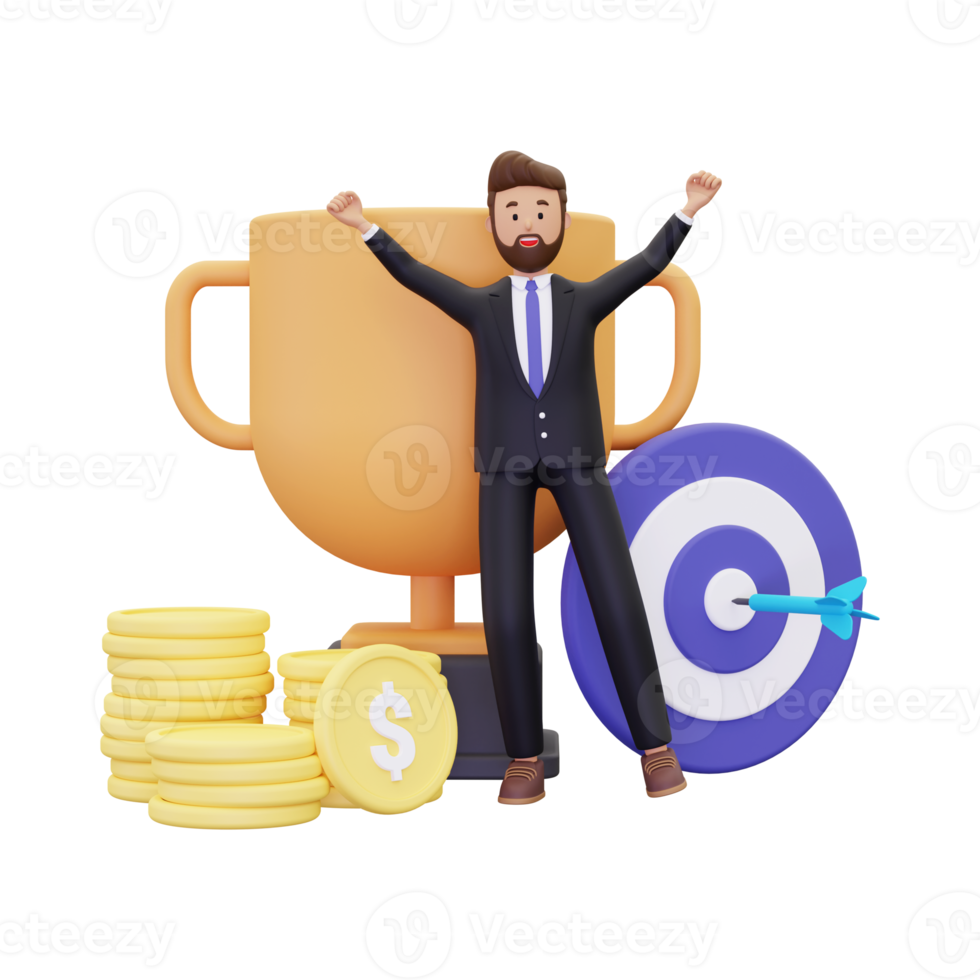 3d Business goal with trophy png