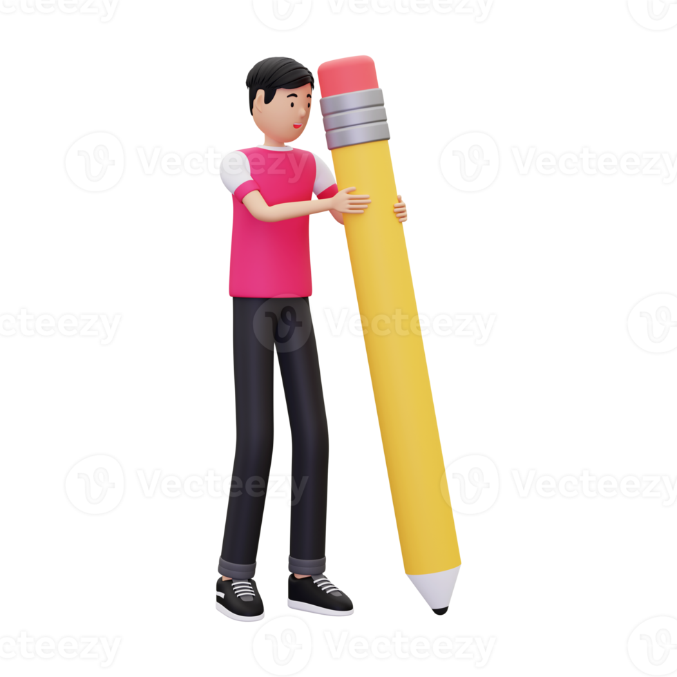 3d Man Writing With Pencil png